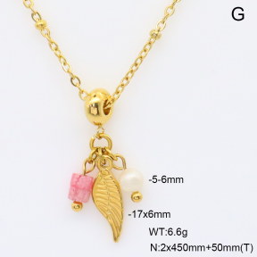 6N4004719abol-908  Cultured Freshwater Pearls & Rhodochrosite  Stainless Steel Necklace