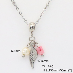 6N4004720vbnl-908  Cultured Freshwater Pearls & Rhodochrosite  Stainless Steel Necklace
