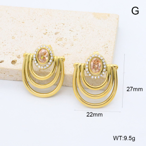GEE002877bhia-066  316 Pin 18K PVD Zircon & Czech Stones,Handmade Polished  Stainless Steel Earrings  BC25110438E-PK