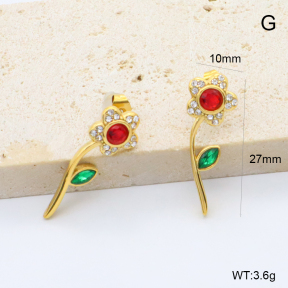 GEE002903bhia-066  316 Pin 18K PVD Zircon & Czech Stones,Handmade Polished  Stainless Steel Earrings  BC25120541E