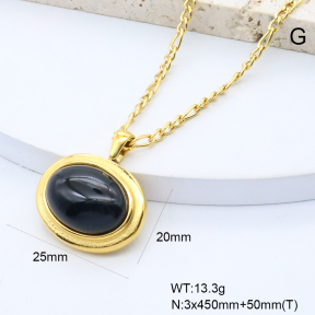 GEN002277bhia-066  18K PVD Agate,Handmade Polished  Stainless Steel Necklace  BC24120397N-BK