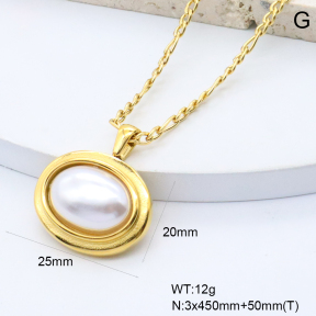 GEN002279bhia-066  18K PVD Resin Imitation Pearls,Handmade Polished  Stainless Steel Necklace  BC24120397N-P
