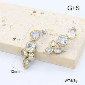 GEE002953vhkb-066  316 Pin 18K PVD Zircon,Handmade Polished  Stainless Steel Earrings