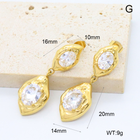 GEE002949vhkb-066  316 Pin 18K PVD Zircon,Handmade Polished  Stainless Steel Earrings  BC25110440E-WT