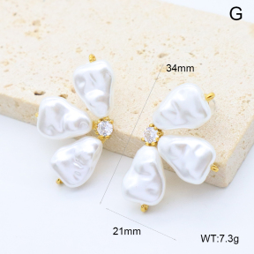 GEE003031bhia-066  316 Pin 18K PVD Zircon & Resin Imitation Pearls,Handmade Polished  Stainless Steel Earrings  BC25110401E-P