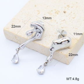 GEE003042bhva-066  316 Pin Zircon,Handmade Polished  Stainless Steel Earrings  BC24080307E-S-WT