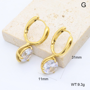GEE003049bhia-066  316 Pin 18K PVD Zircon,Handmade Polished  Stainless Steel Earrings  BC26030084E-WT