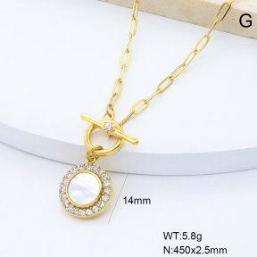 GEN002284bhia-066  18K PVD Shell & Czech Stones,Handmade Polished  Stainless Steel Necklace  BC26010075N-WE