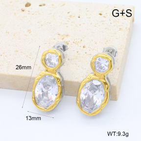 GEE002954ahjb-066  316 Pin 18K PVD Zircon,Handmade Polished  Stainless Steel Earrings  BC25120549E-PS