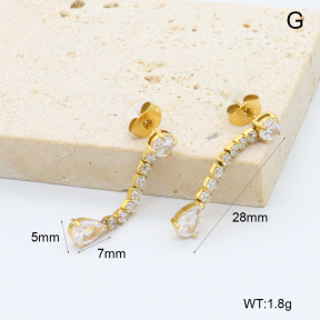 GEE002956bhia-066  316 Pin 18K PVD Zircon,Handmade Polished  Stainless Steel Earrings  BC26030141E