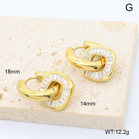 GEE003009vhkb-066  316 Pin 18K PVD Zircon,Handmade Polished  Stainless Steel Earrings  BC26040233E-WT