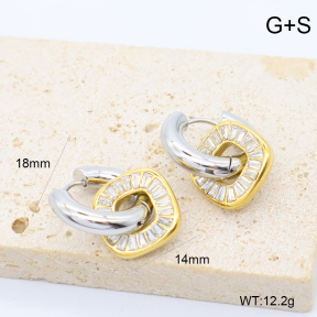 GEE003010ahjb-066  316 Pin 18K PVD Zircon,Handmade Polished  Stainless Steel Earrings  BC26040233E-PS-WT