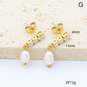 GEE003016bhva-066  316 Pin 18K PVD Zircon & Cultured Freshwater Pearls,Handmade Polished  Stainless Steel Earrings  BC26040248E