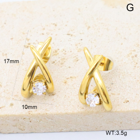 GEE003019bhia-066  316 Pin 18K PVD Zircon,Handmade Polished  Stainless Steel Earrings  BC25050076E-WT