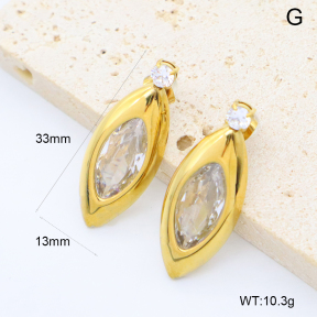 GEE003020bhia-066  316 Pin 18K PVD Zircon,Handmade Polished  Stainless Steel Earrings  BC24110225E-WT