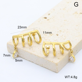 GEE003035bhia-066  316 Pin 18K PVD Zircon,Handmade Polished  Stainless Steel Earrings  BC24090207E-WT
