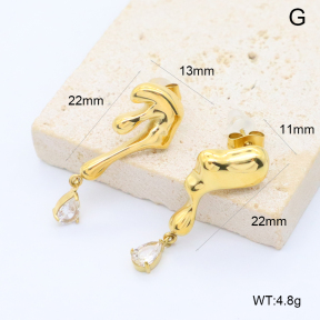 GEE003041bhia-066  316 Pin 18K PVD Zircon,Handmade Polished  Stainless Steel Earrings  BC24080307E-WT