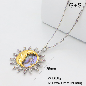 GEN002348ahjb-066  18K PVD Abalone Shell & Czech Stones,Handmade Polished  Stainless Steel Necklace  BC26010021N-PS-AE