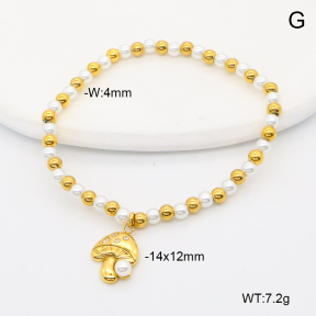 6B3002438bhva-766  18K PVD Resin Imitation Pearls & Czech Stones,Handmade Polished  Stainless Steel Bracelet