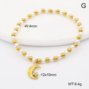 6B3002439bhbl-766  18K PVD Resin Imitation Pearls & Czech Stones,Handmade Polished  Stainless Steel Bracelet