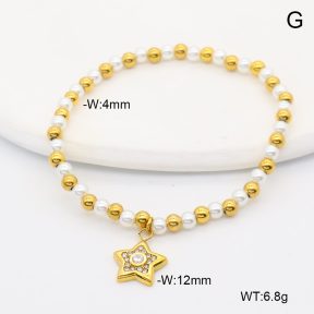 6B3002440bhbl-766  18K PVD Resin Imitation Pearls & Czech Stones,Handmade Polished  Stainless Steel Bracelet