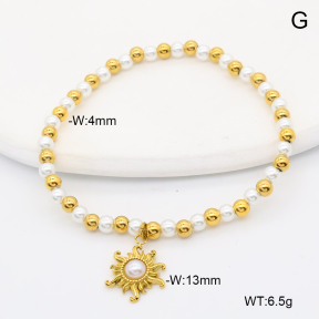 6B3002442bhbl-766  18K PVD Resin Imitation Pearls,Handmade Polished  Stainless Steel Bracelet