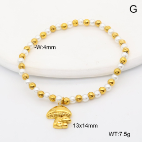6B3002446bvpl-766  18K PVD Resin Imitation Pearls,Handmade Polished  Stainless Steel Bracelet