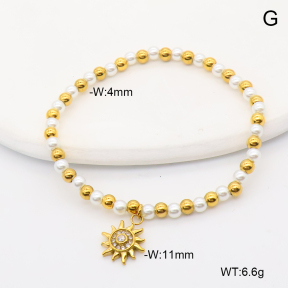 6B3002448bhbl-766  18K PVD Resin Imitation Pearls & Czech Stones,Handmade Polished  Stainless Steel Bracelet