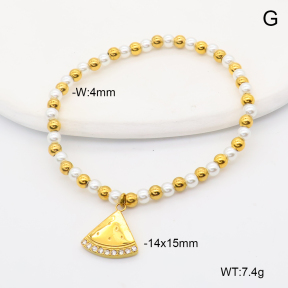 6B3002450bhbl-766  18K PVD Resin Imitation Pearls & Czech Stones,Handmade Polished  Stainless Steel Bracelet