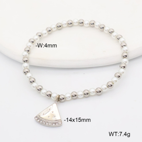 6B3002451bvpl-766  Resin Imitation Pearls & Czech Stones,Handmade Polished  Stainless Steel Bracelet
