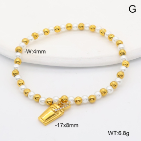6B3002454vhha-766  18K PVD Resin Imitation Pearls & Czech Stones,Handmade Polished  Stainless Steel Bracelet