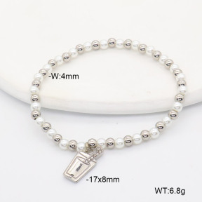 6B3002455bhva-766  Resin Imitation Pearls & Czech Stones,Handmade Polished  Stainless Steel Bracelet