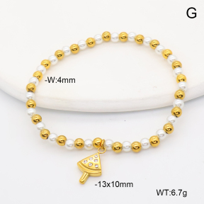 6B3002456bhva-766  18K PVD Resin Imitation Pearls & Czech Stones,Handmade Polished  Stainless Steel Bracelet