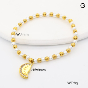 6B3002458vhhl-766  18K PVD Resin Imitation Pearls & Czech Stones,Handmade Polished  Stainless Steel Bracelet