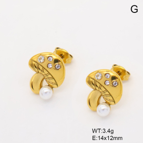 6E4004714bhva-766  316 SS 18K PVD Resin Imitation Pearls & Czech Stones,Handmade Polished  Stainless Steel Earrings