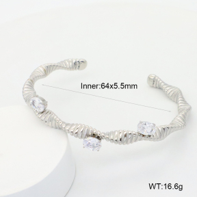 GEB000894ahlv-066  Zircon,Handmade Polished  Stainless Steel Bangle  BC24110384B-S-WT