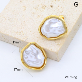 GEE003038bhva-066  316 Pin 18K PVD Resin Imitation Pearls,Handmade Polished  Stainless Steel Earrings  BC25040011E