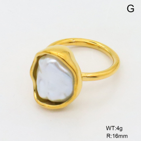GER001541bhva-066  18K PVD Resin Imitation Pearls,Handmade Polished  6-8#  Stainless Steel Ring  BC26050293R