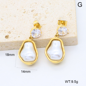 GEE003004bhia-066  316 Pin 18K PVD Zircon & Resin Imitation Pearls,Handmade Polished  Stainless Steel Earrings  BC24110298E-3