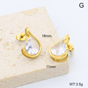 GEE003085bhva-066  316 Pin 18K PVD Zircon,Handmade Polished  Stainless Steel Earrings  BC26040220E-WT