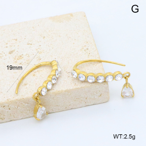 GEE003117bhia-066  18K PVD Zircon & Czech Stones,Handmade Polished  Stainless Steel Earrings  BC24040189E-2