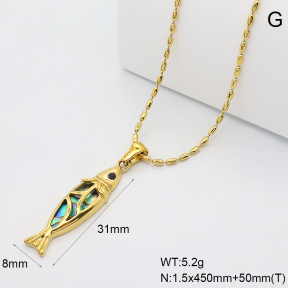 GEN002353bhva-066  18K PVD Abalone Shell & Czech Stones,Handmade Polished  Stainless Steel Necklace  BC26010015N