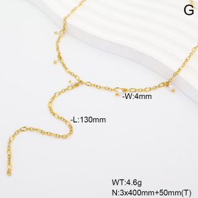 6N3002062vhha-908  14K PVD Resin Imitation Pearls  Stainless Steel Necklace