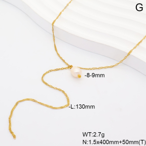 6N3002068bbov-908  14K PVD Cultured Freshwater Pearls  Stainless Steel Necklace