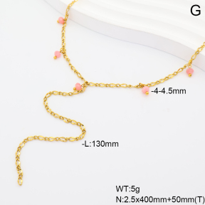 6N4004791vhhl-908  14K PVD Pink Jade  Stainless Steel Necklace