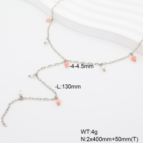6N4004796bhia-908  Pink Jade & Shell Imitation Pearls  Stainless Steel Necklace
