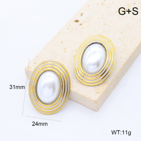 GEE003055ahjb-066  316 Pin 18K PVD Resin Imitation Pearls,Handmade Polished  Stainless Steel Earrings  BC24110219E-PS-P