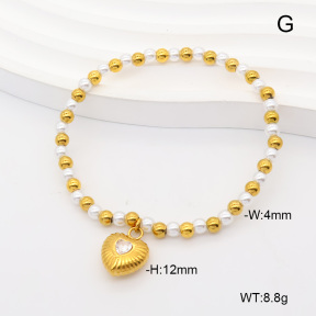 6B3002460vbpb-908  18K PVD Resin Imitation Pearls & Zircon  Stainless Steel Bracelet