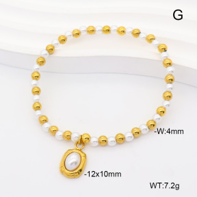 6B3002464vbpb-908  18K PVD Resin Imitation Pearls  Stainless Steel Bracelet