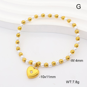 6B3002467vbpb-908  18K PVD Czech Stones & Resin Imitation Pearls  Stainless Steel Bracelet